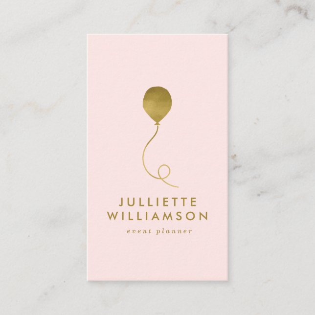 Blush & Gold Balloon Event Planner Social Media Business Card (Front)