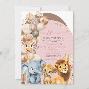 Blush Gold Balloon Wild One Girl Baby Shower Invitation