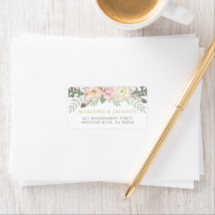 Blush Gold Boho Watercolor Floral Wedding Label