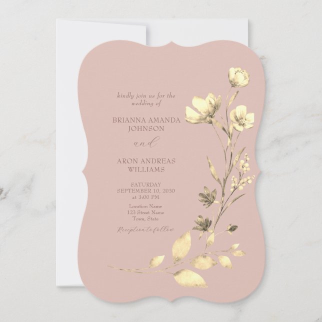 Blush Gold Bracket Floral Wedding Invite (Front)