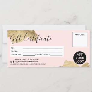 blush gold brushstroke foil gift certificate logo