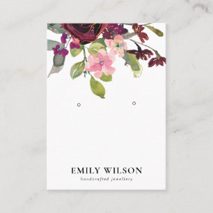 BLUSH GOLD BURGUNDY ROSE FLORAL EARRING DISPLAY BUSINESS CARD