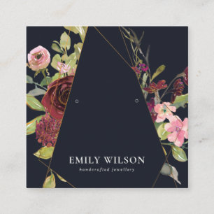 BLUSH GOLD BURGUNDY ROSE FLORAL EARRING DISPLAY SQUARE BUSINESS CARD