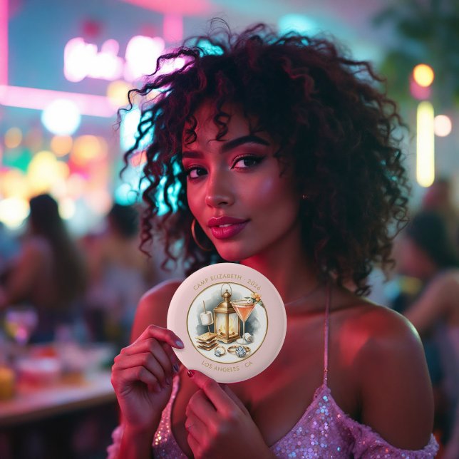 Blush & Gold Camp Bride Personalised Bachelorette 6 Cm Round Badge (Blush & Gold Camp Bride Personalized Bachelorette Button)