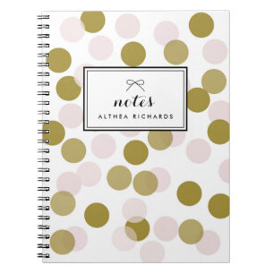 Blush & Gold Confetti Dots Pattern Personalised Notebook