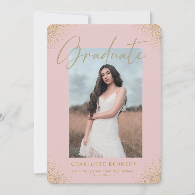 Blush Gold Confetti Photo Graduation Announcement (Front)