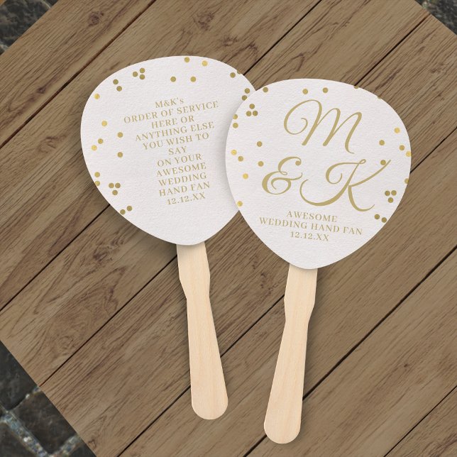 Blush Gold Confetti Wedding Program Hand Fan (Awesome wedding hand fan with space for your wedding details)
