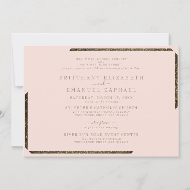 Blush & Gold Dazzling Both Parents Wedding Invitation (Front)