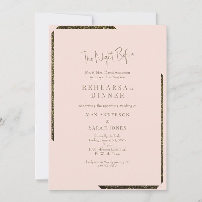 Blush & Gold Dazzling The Night Before Invitation (Front)