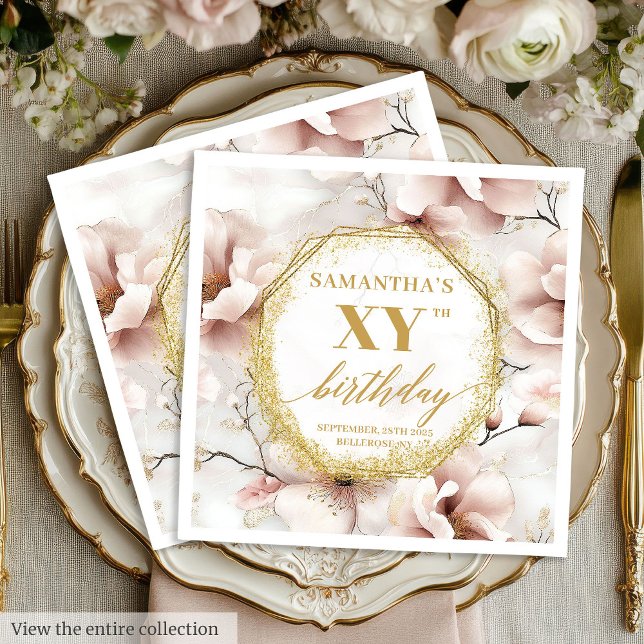 Blush Gold Elegant Birthday Napkins Personalised (Blush Gold Elegant Birthday Napkins Personalized)