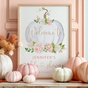 Blush gold fall pumpkin baby shower welcome poster