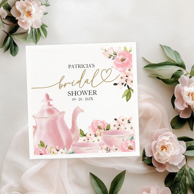 Blush Gold Floral Bridal Shower Tea Party Napkin (Creator Uploaded)