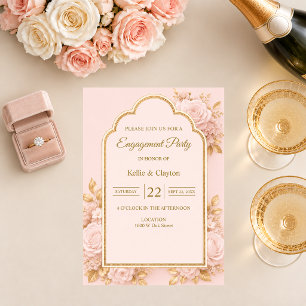 Blush & Gold Floral Engagement Party Invitation