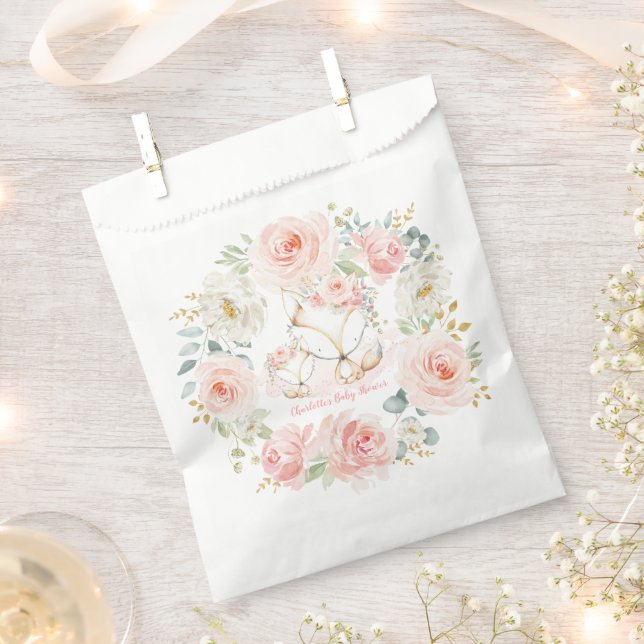 Blush Gold Floral Fox Boho Woodland Baby Shower Favour Bags (Clipped)