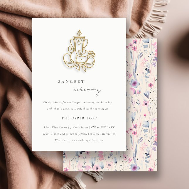 Blush Gold Floral Ganesh Indian Wedding Sangeet Enclosure Card (Creator Uploaded)