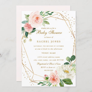 Blush Gold Floral Geometric Baby Shower Invite