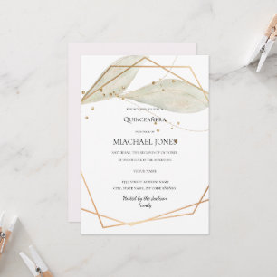 Blush Gold Floral Geometric Quinceanera Invitatio Invitation