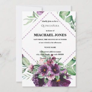Blush Gold Floral Geometric Quinceanera Invitatio Invitation