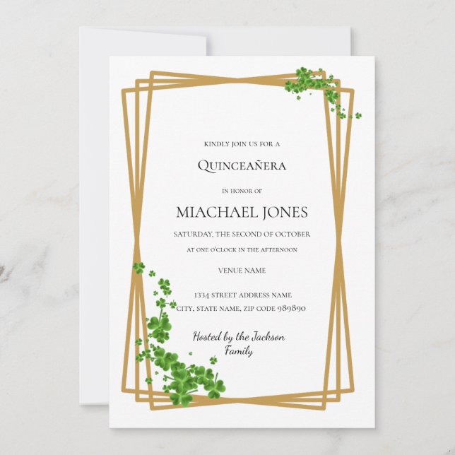 Blush Gold Floral Geometric Quinceanera  Invitatio Invitation (Front)