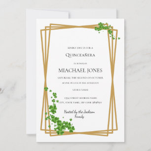 Blush Gold Floral Geometric Quinceanera  Invitatio Invitation