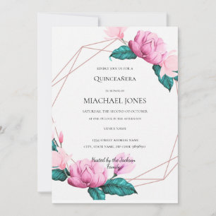 Blush Gold Floral Geometric Quinceanera Invitatio Invitation