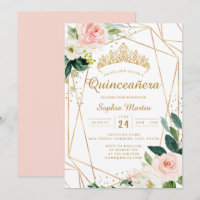 Blush Gold Floral Geometric Quinceanera