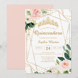 Blush Gold Floral Geometric Quinceanera Invitation