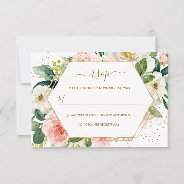 Blush Gold Floral Gold Wedding RSVP (Front)
