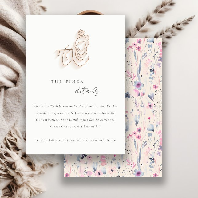Blush Gold Floral Krishna Indian Wedding Details Enclosure Card (Creator Uploaded)