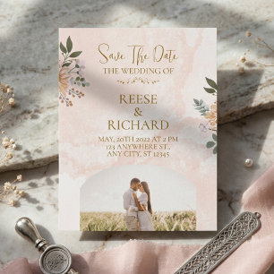 Blush Gold Floral Photo Arch Elegant Save the Date Invitation