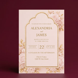 Blush & Gold Floral Wedding Invitation