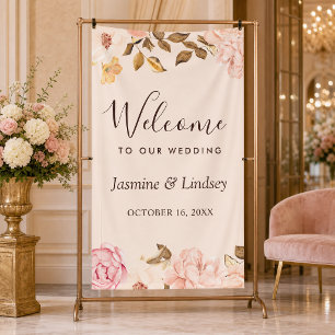 Blush Gold Floral Wedding Party Banner