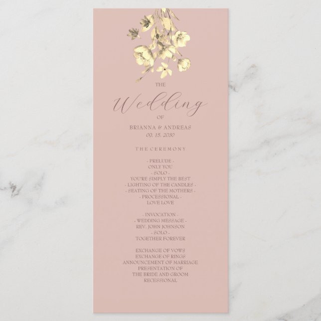 Blush Gold Floral Wedding Program Programme (Front)