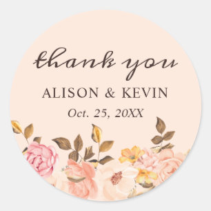 Blush Gold Floral Wedding Thank You Sticker