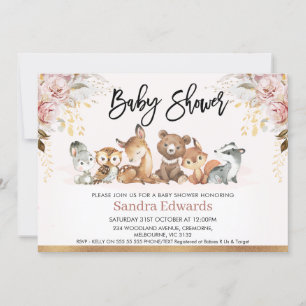 Blush Gold Floral Woodland Baby Shower  Invitation