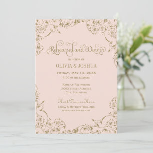 Blush Gold Flourish Wedding Rehearsal Invitation