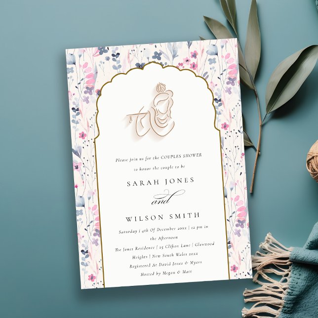 Blush Gold Flower Krishna Indian Couples Shower Invitation (Creator Uploaded)