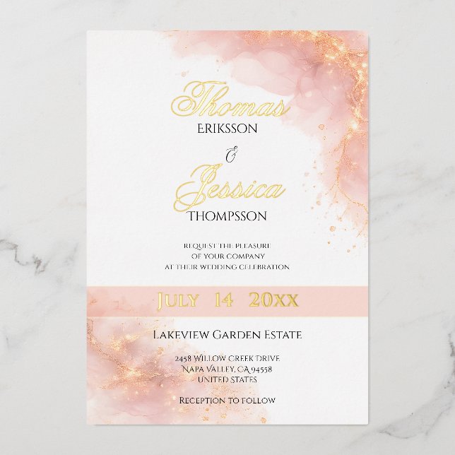 Blush Gold Foil Wedding Invitation Elegant (Front)