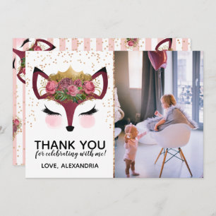 Blush & Gold Fox Princess Thank You Invitation