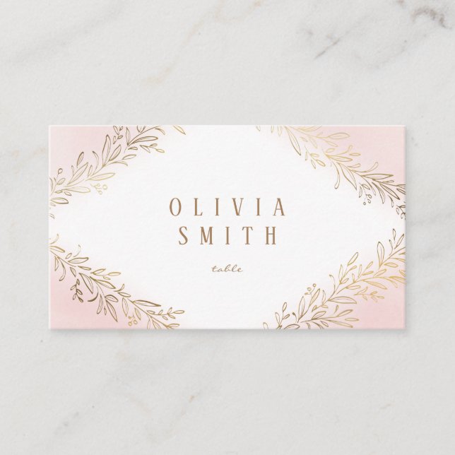 Blush gold gilded botanical elegant wedding place card (Front)