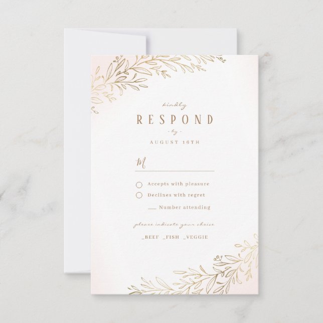 Blush gold gilded botanical elegant wedding RSVP (Front)