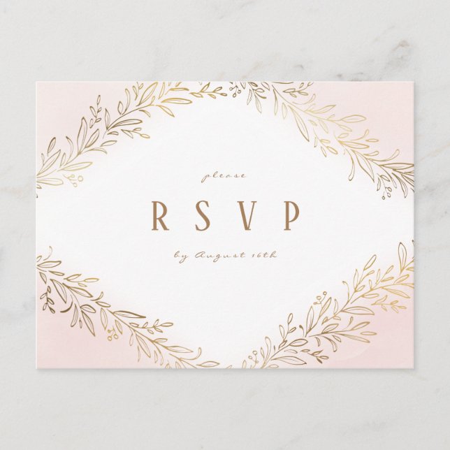Blush gold gilded botanical elegant wedding RSVP Invitation Postcard (Front)