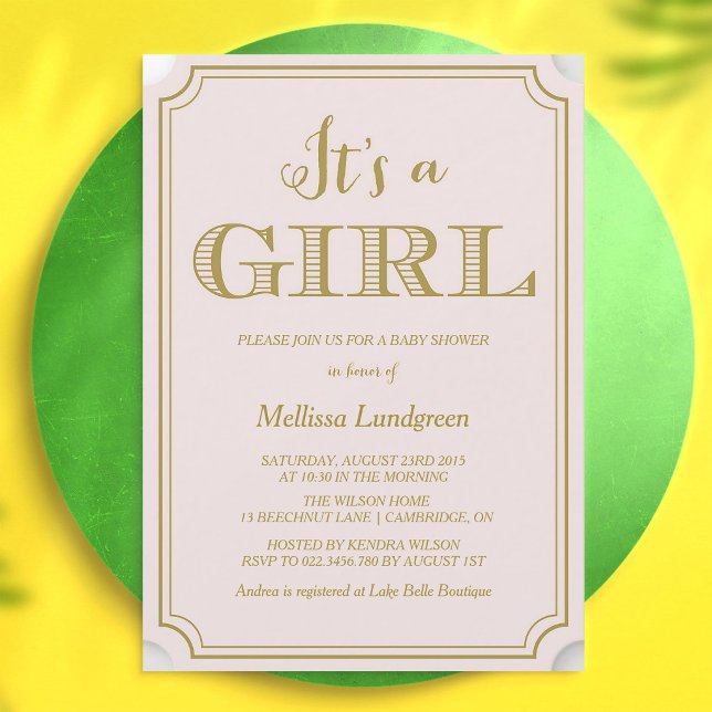 Blush Gold Girl Baby Shower Script Invitation (Creator Uploaded)
