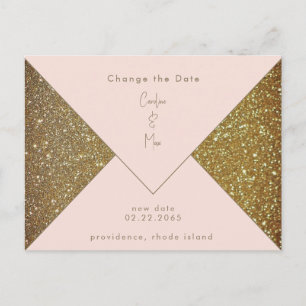 Blush & Gold Glam Wedding Change the Date Postcard