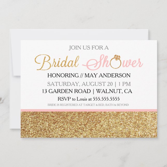 Blush Gold Glitter Bridal Shower Invitation (Front)
