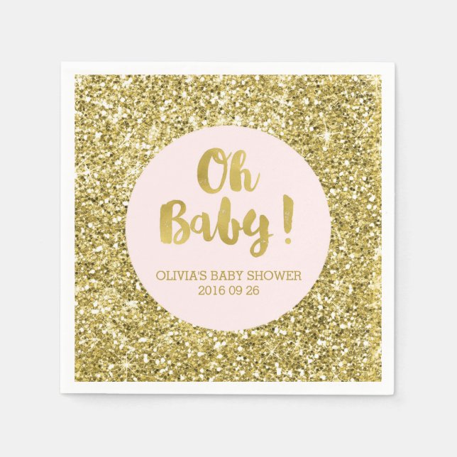 Blush Gold Glitter Confetti Oh Baby Baby Shower Napkin (Front)