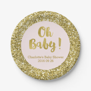 Blush Gold Glitter Oh Baby Baby Shower Plate