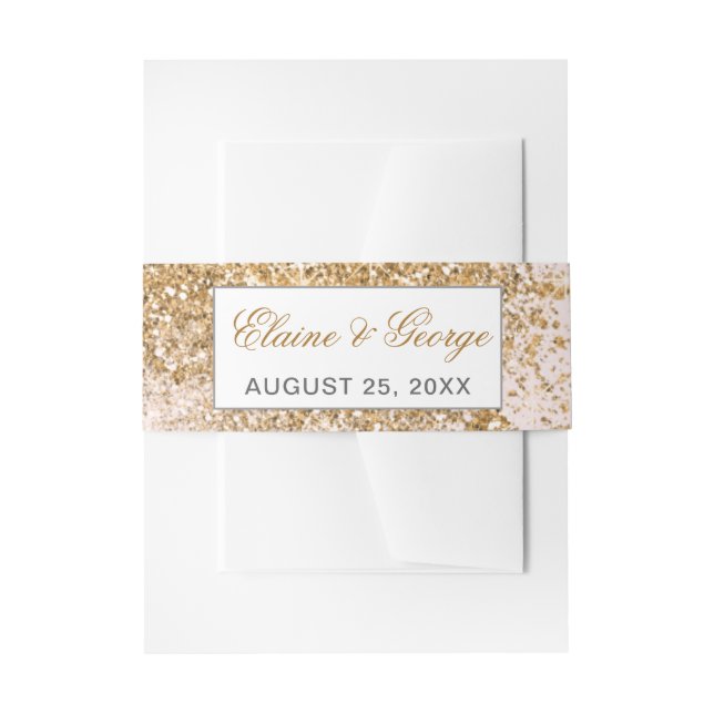 Blush Gold Glitter Sparkle Elegant Wedding Invitation Belly Band (Front Example)
