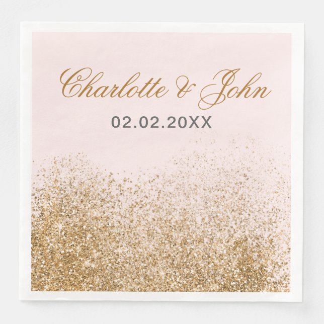 Blush Gold Glitter Sparkle Elegant Wedding Napkin (Front)