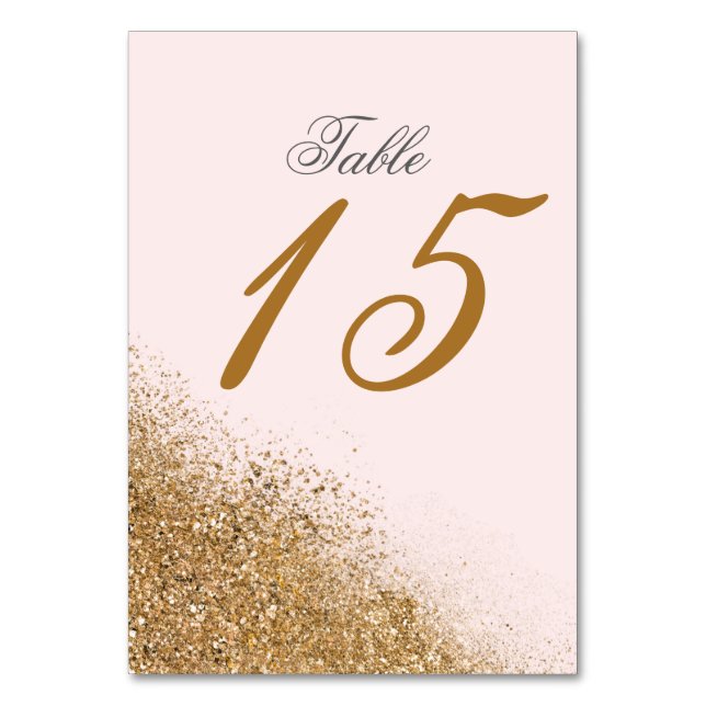 Blush Gold Glitter Sparkle Elegant Wedding Table Number (Front)